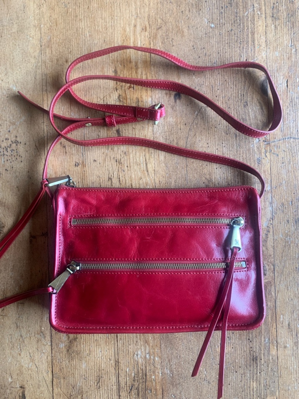 HOBO Red Leather Crossbody with Dual Front Zips